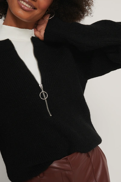 Shop Na-kd Reborn Zipper Front Knitted Sweater Black