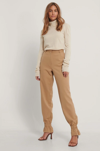 Shop Gine Margrethe X Na-kd Suit Pants With Elastic - Brown In Nougat