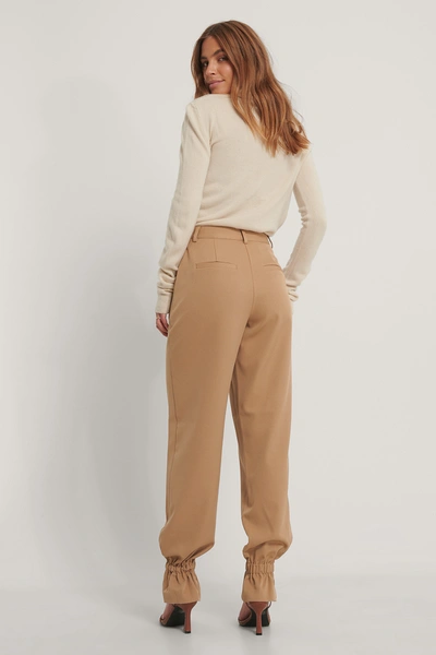 Shop Gine Margrethe X Na-kd Suit Pants With Elastic - Brown In Nougat