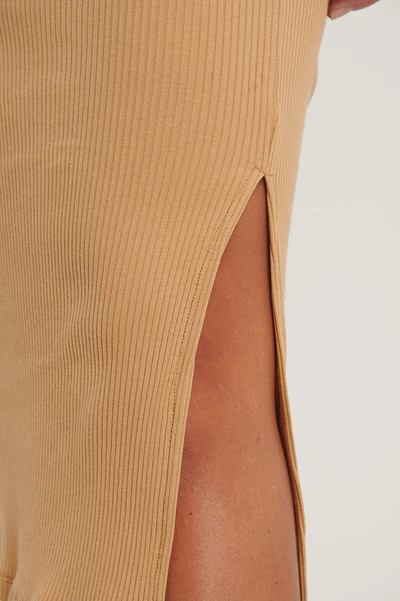 Shop Hoss X Na-kd Ribbed Jersey Slit Skirt Beige In Sand