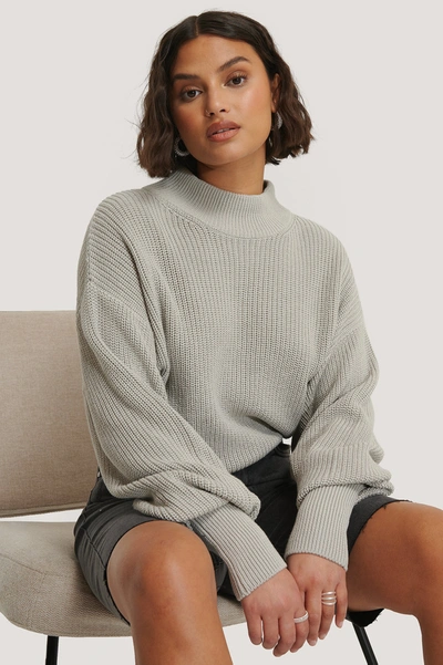 Shop Na-kd Reborn Volume Sleeve High Neck Knitted Sweater Grey