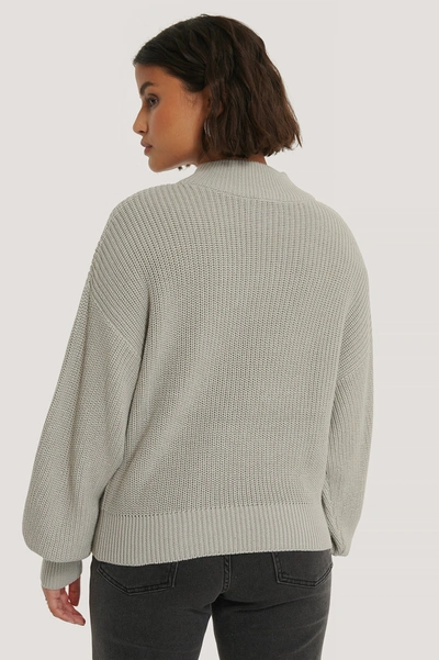 Shop Na-kd Reborn Volume Sleeve High Neck Knitted Sweater Grey