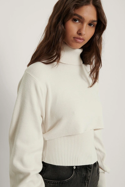Danaë X Na-kd Cropped Rib Knitted Top Offwhite In Off White | ModeSens