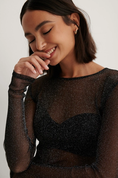 Bedrijf nemen extase Na-kd Long Sleeve Glitter Mesh Top - Black | ModeSens