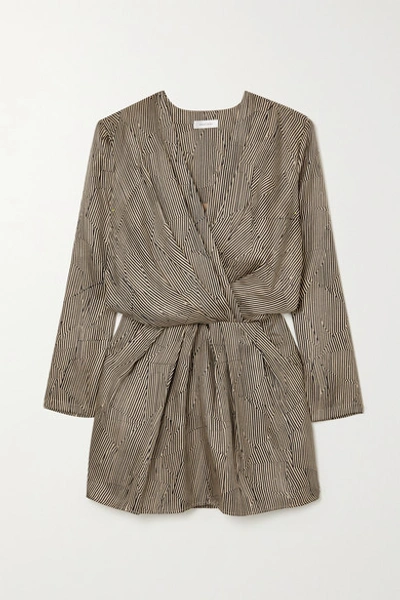 Shop Anine Bing Kate Wrap-effect Printed Silk-twill Mini Dress In Sand