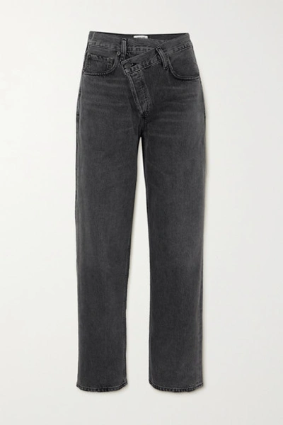 Shop Agolde Criss Cross Upsized High-rise Tapered Jeans In Gray