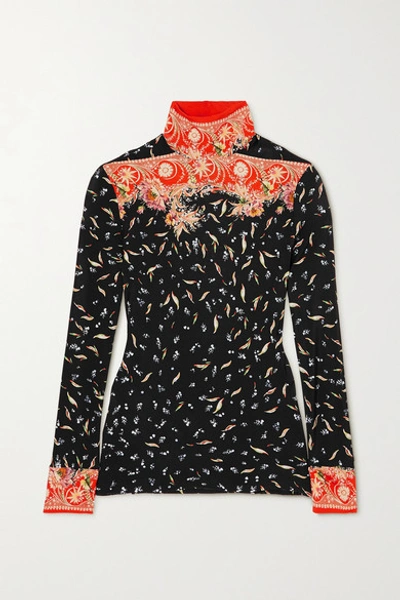 Shop Paco Rabanne Floral-print Stretch-jersey Turtleneck Top In Orange