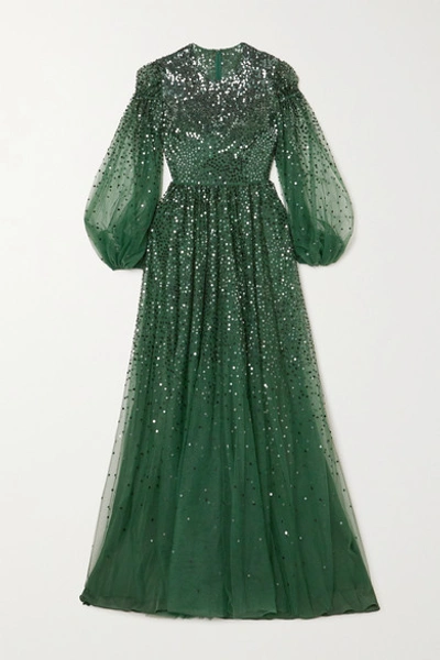 Shop Valentino Sequin-embellished Tulle Gown In Green