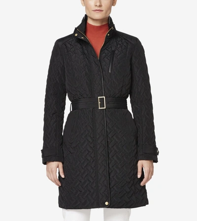 Shop Cole Haan Signature Quilted Zip Front Coat In Black