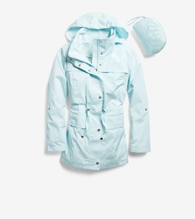 Shop Cole Haan Packable Hooded Rain Jacket In Light Green