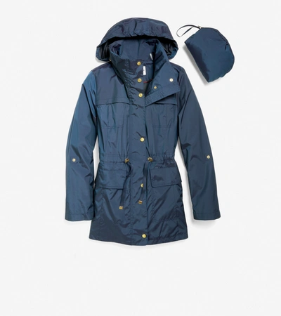 Shop Cole Haan Packable Hooded Rain Jacket In Dark Blue