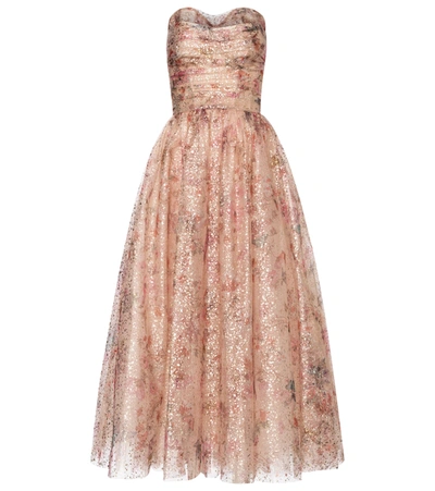 Shop Monique Lhuillier Floral Metallic Tulle Gown In Pink