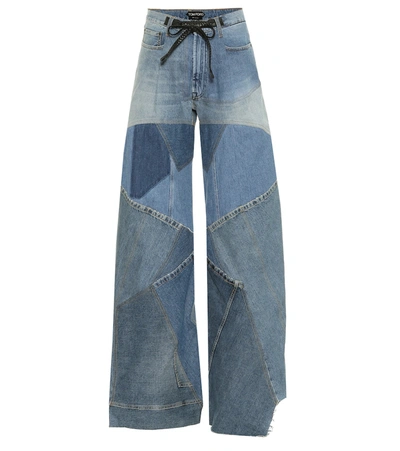 Shop Tom Ford Patchwork High-rise Wide-leg Jeans In Blue