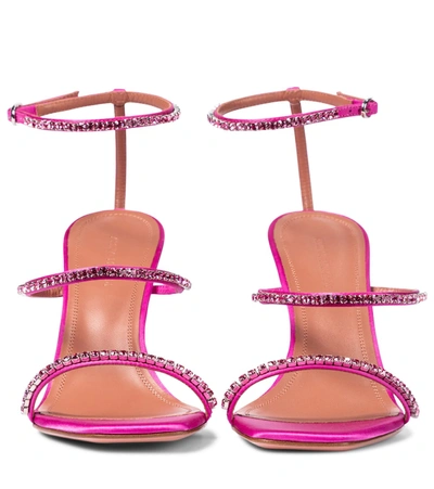 Shop Amina Muaddi Gilda Embellished Satin Sandals In Pink