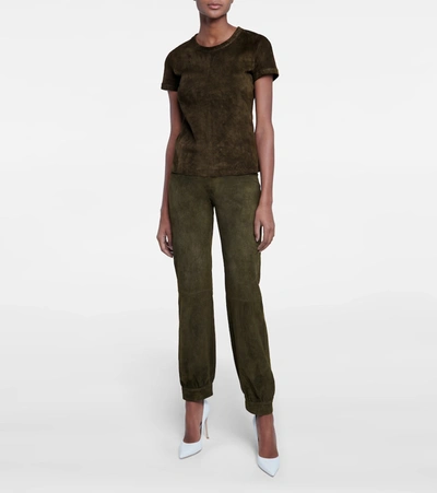 Shop Stouls Massoud Suede Track Pants In Green