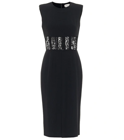 Shop Alexander Mcqueen Lace-trimmed Crêpe Midi Dress In Black