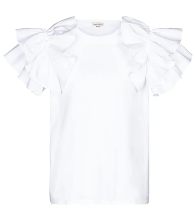 Shop Alexander Mcqueen Ruffle-trimmed Cotton T-shirt In White