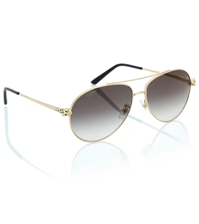 Shop Cartier Panthère De  Aviator Sunglasses In Grey