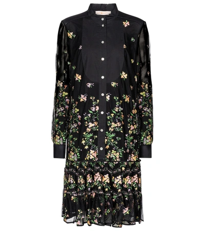 Shop Tory Burch Embroidered Midi Dress In Black