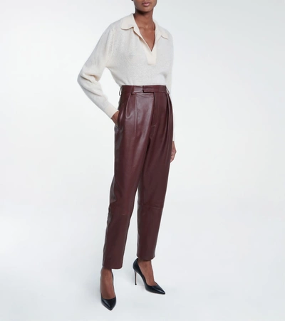 Shop Khaite Magdeline High-rise Leather Pants In Purple