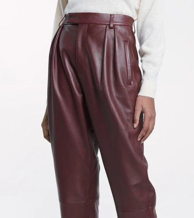 Shop Khaite Magdeline High-rise Leather Pants In Purple