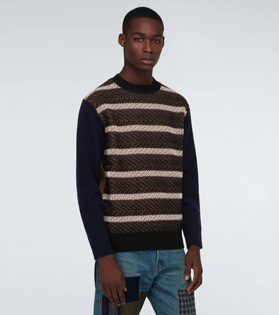 Shop Junya Watanabe Striped Wool Crewneck Sweater In Multicoloured