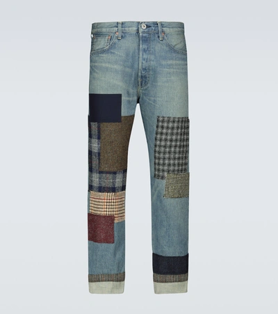 Shop Junya Watanabe Chevron Patchwork Jeans In Blue