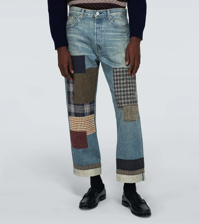 Shop Junya Watanabe Chevron Patchwork Jeans In Blue