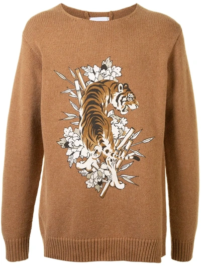 Ports V Tiger Knit Jumper In Brown