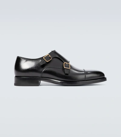 Shop Tom Ford Wessex Leather Monk Strap Shoes In Black