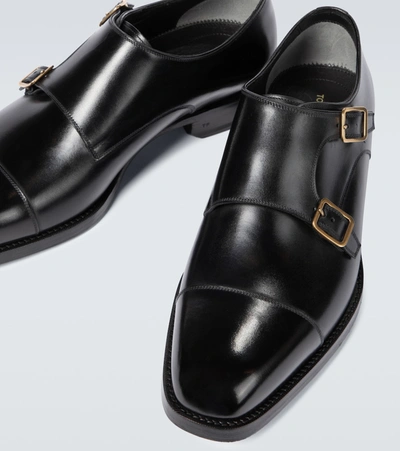 Shop Tom Ford Wessex Leather Monk Strap Shoes In Black