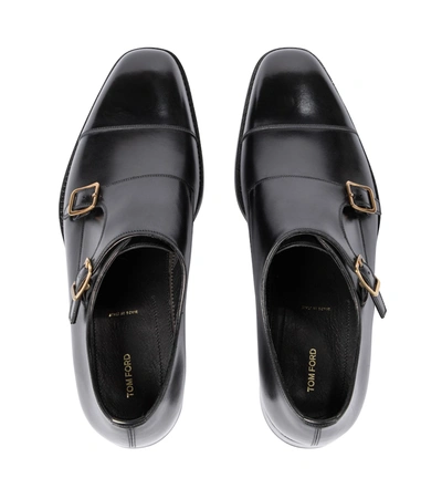 Shop Tom Ford Wessex Leather Monk Strap Shoes In Black