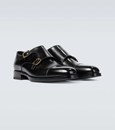 Shop Tom Ford Wessex Leather Monk Strap Shoes In Black