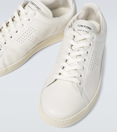 Shop Tom Ford Warwick Grained Leather Sneakers In White