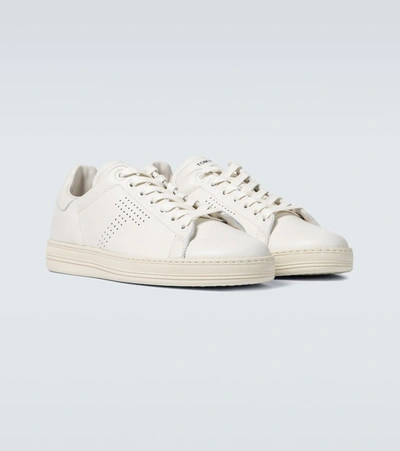 Shop Tom Ford Warwick Grained Leather Sneakers In White