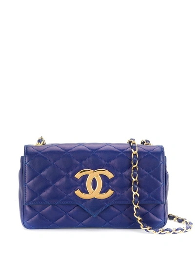 Pre-owned Chanel 1990s Diamond Quilted Chain Flap Shoulder Bag In Blue