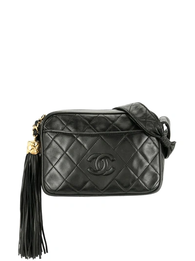Pre-owned Chanel 1992 Cc Diamond-quilted Tassel Crossbody Bag In Black