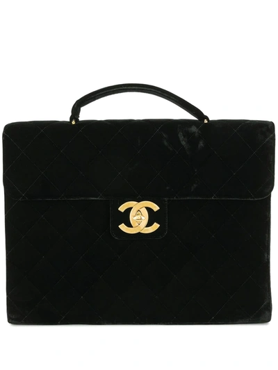 Pre-owned Chanel 1992 Diamond Quilted Cc Briefcase In Black