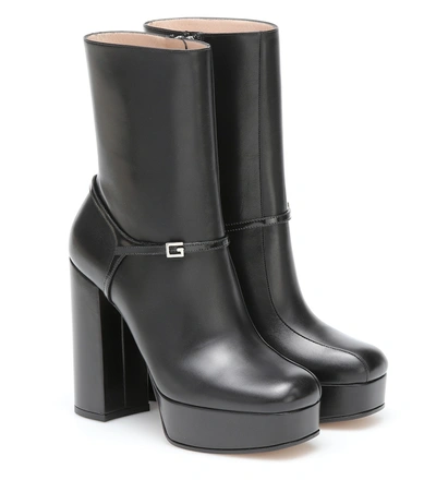 Shop Gucci Leather Platform Ankle Boots In Black