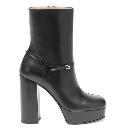 Shop Gucci Leather Platform Ankle Boots In Black