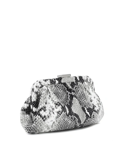 Shop Balenciaga Cloud Xs Snake-effect Leather Clutch In Grey