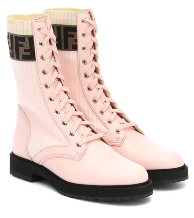 Shop Fendi Rockoko Leather Combat Boots In Pink