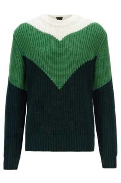 Shop Hugo Boss - Virgin Wool Sweater With Chunky Rib Structure - Light Green
