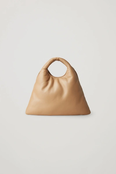 Shop Cos Leather Padded Mini Shopper Bag In Beige