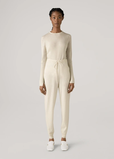 Shop St John Cashmere Fitted Crew Neck Sweater In Ivory
