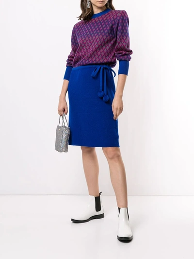 Pre-owned Saint Laurent Geometric Intarsia Knitted Dress In Purple