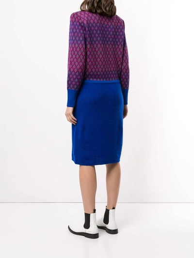 Pre-owned Saint Laurent Geometric Intarsia Knitted Dress In Purple