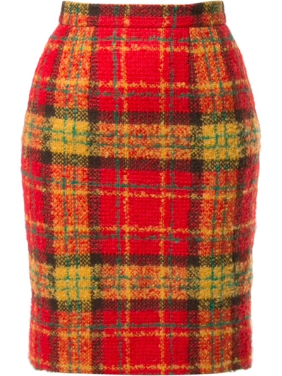 Pre-owned Celine  Plaid Knee-length Skirt In Red