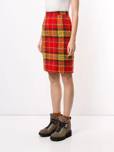 Pre-owned Celine  Plaid Knee-length Skirt In Red