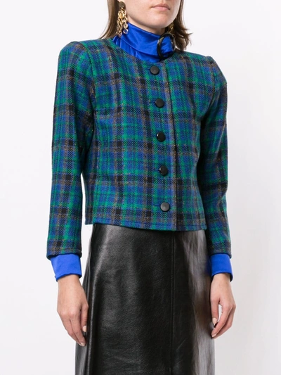 Pre-owned Saint Laurent Lurex Checked Collarless Jacket In Blue